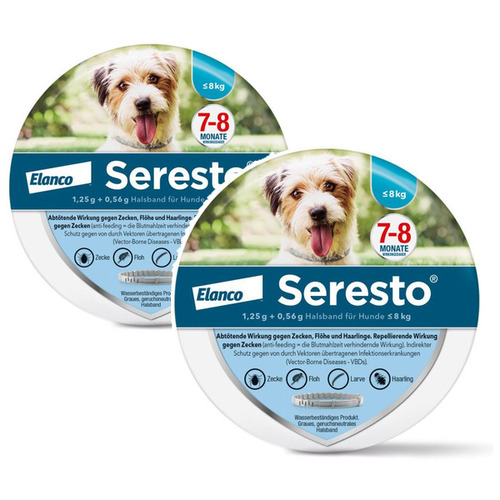 SERESTO 1,25g + 0,56g Halsband für Hunde bis 8kg Set 